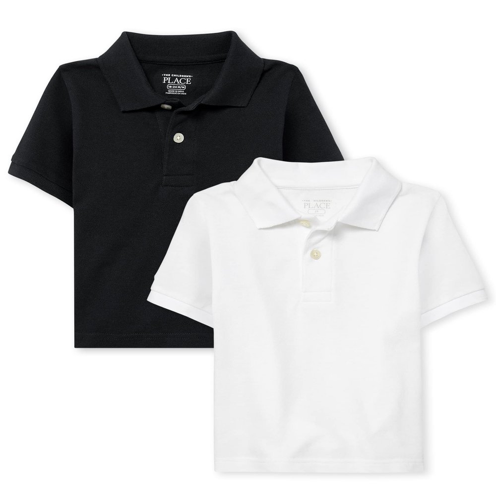 The Children's Place Baby Boys and Toddler Boys Short Sleeve Pique Polo, Black/White, 5T