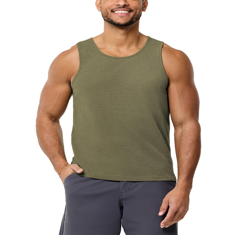 INTO THE AM Men's Essential Tank Tops - Soft Fitted Everyday Premium Sleeveless Muscle Shirt Bro Tanks for Guys (Olive Green, Medium)