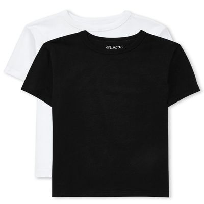 The Children's Place Boys Short Sleeve Basic Layering T-Shirt, Black/White 2 Pack, X-Small