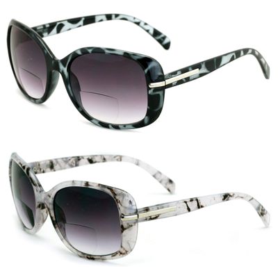 2 Pairs Women's Bifocals Reading Sunglasses Reader Glasses Vintage Outdoor Black and Leopard (2 Pairs (Grey/Mica), 4.00)