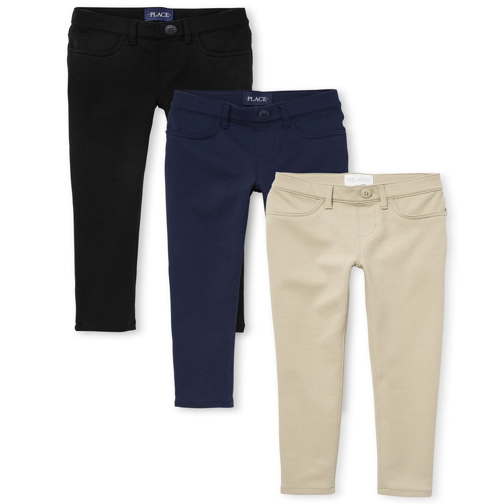 The Children's Place girls Ponte Knit Pull on Jeggings Pants, Black/Sandy/Tidal 3 Pack, 6-7 Plus
