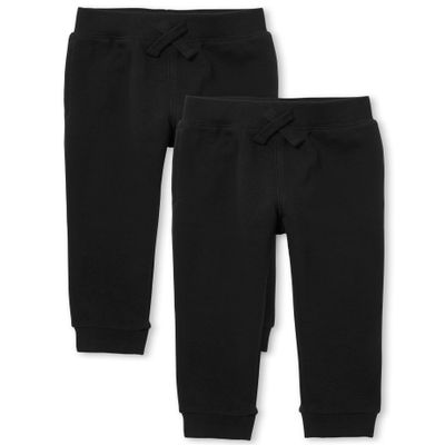 The Children's Place Baby Boys and Toddler Active Fleece Jogger Pants, Black 2 Pack, 9-12 Months US