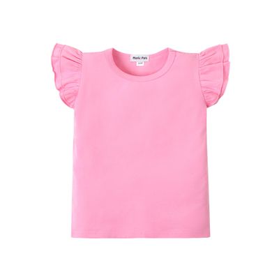 Magic Park 12M-7Y Baby Girl Blouse Toddler Ruffle T-Shirts Kids Girl Solid Color Tee Casual Tops for Girls (0033D_Pink, 4-5 Years)