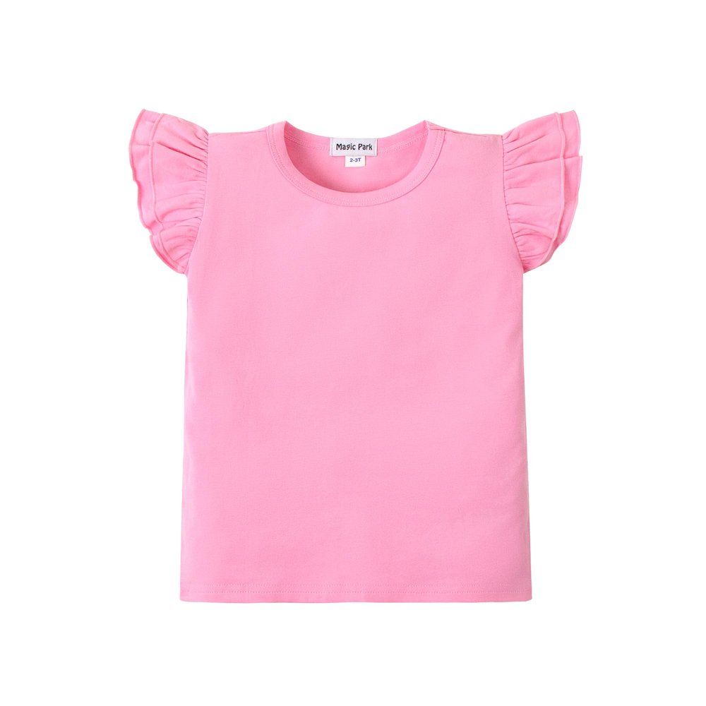 Magic Park 12M-7Y Baby Girl Blouse Toddler Ruffle T-Shirts Kids Girl Solid Color Tee Casual Tops for Girls (0033D_Pink, 4-5 Years)