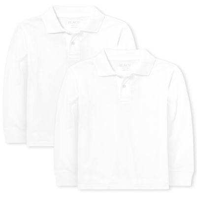 The Children's Place boys Long Sleeve Soft Jersey Polo, WHITE, Large