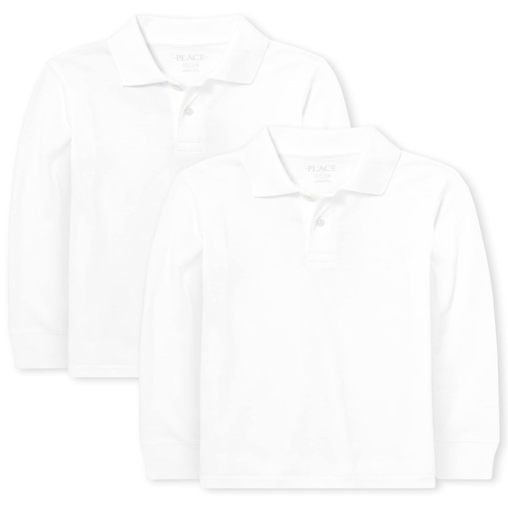 The Children's Place boys Long Sleeve Soft Jersey Polo, WHITE, Large