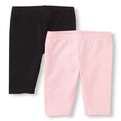 The Children's Place Baby Toddler Girls Capri Leggings, Black/Shell 2 Pack, 5T
