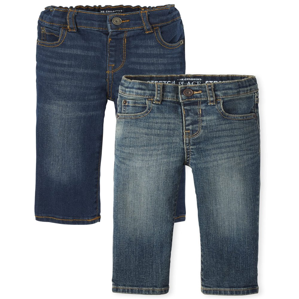 The Children's Place baby boys And Toddler Stretch Straight Leg Jeans, Aged Indigo/Harland 2 Pack, 18-24 Months US