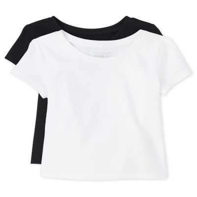 The Children's Place baby girls And Toddler Short Sleeve Basic Layering T-shirt T Shirt, Black/White 2 Pack, 4T US