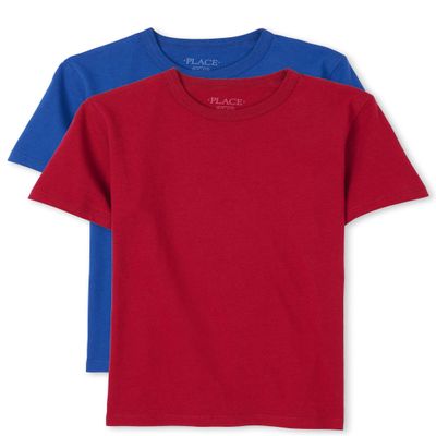 The Children's Place Boys Short Sleeve Basic Layering T-Shirt, Blue/Red 2 Pack, X-Small