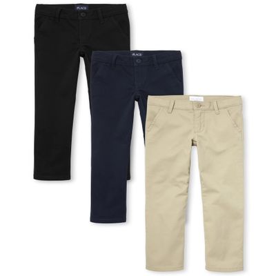 The Children's Place Girls Skinny Chino Pants,Black/Sandy/Tidal 3 Pack,8P