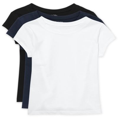 The Children's Place Girls Short Sleeve Basic Layering T-Shirt, Black/Tidal/White 3 Pack, XX-Large