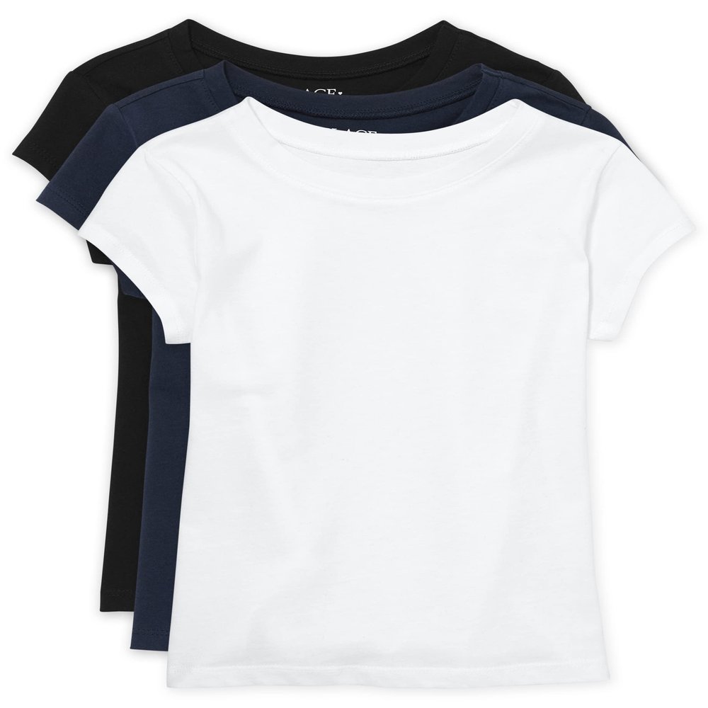 The Children's Place Girls Short Sleeve Basic Layering T-Shirt, Black/Tidal/White 3 Pack, XX-Large