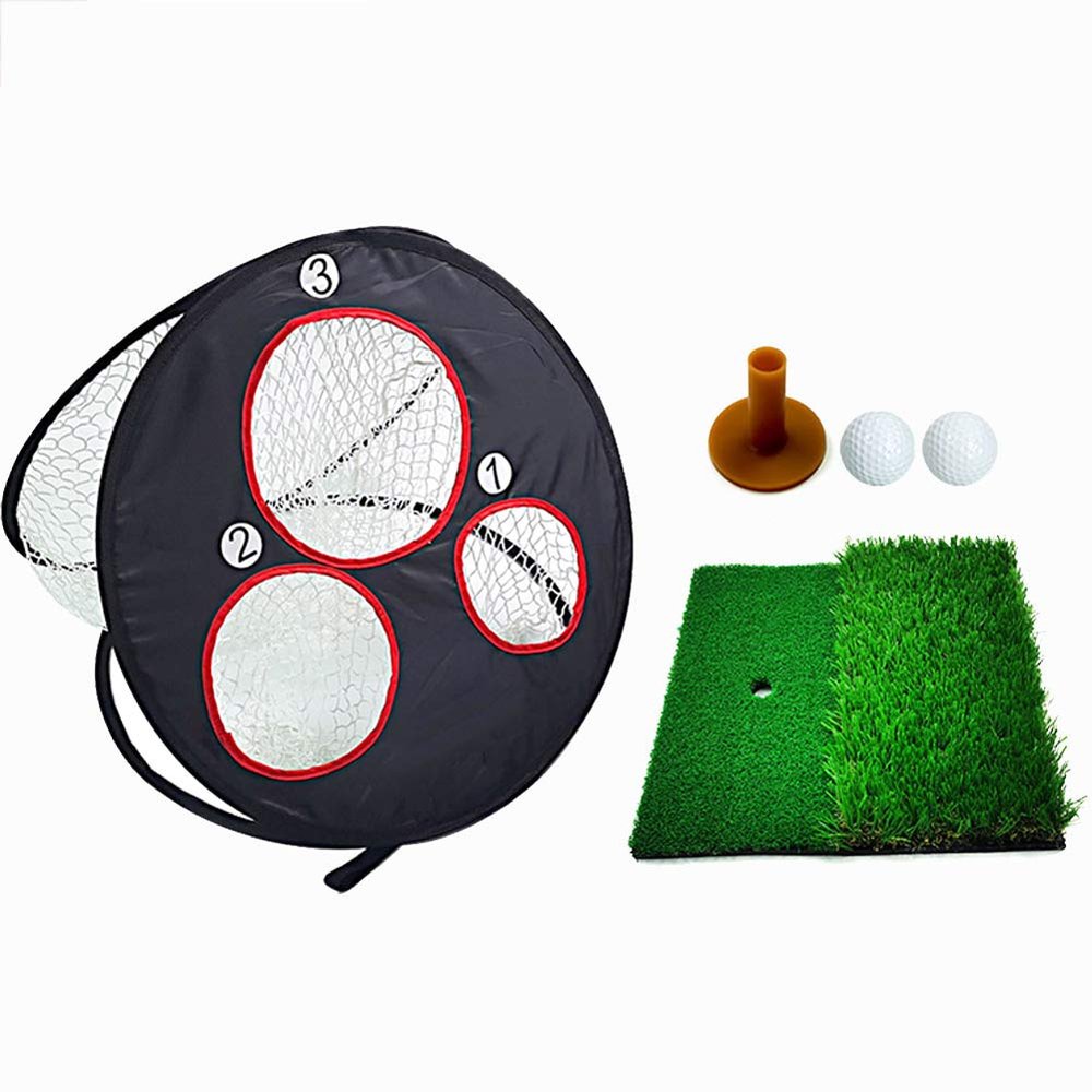 Golf Chipping Net Set, Foldable Golfing Target Net Hitting Cage with Golf Hitting Mat for Indoor Outdoor Practice Training Dropship