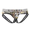 renvena Mens Mesh Printed Jockstrap Briefs Low Waist Bulge Pouch G-String Underwear Hollow Out Underpants Army Green XX-Large view 1