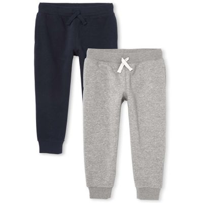 The Children's Place Boys Active Fleece Jogger Pants, New Navy/Heather Gray 2 Pack, Small