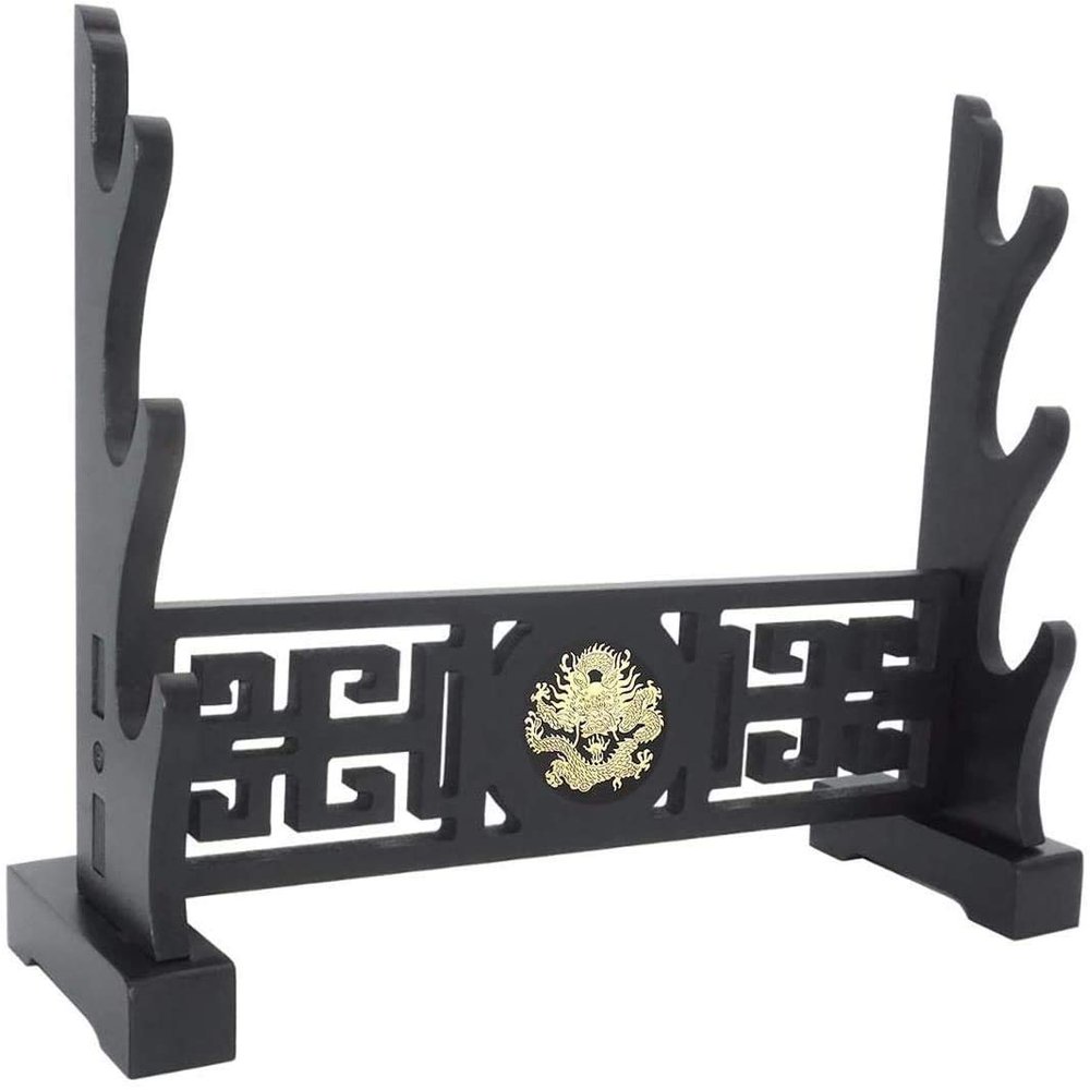 CXM WLONG 'ART Dragon Pattern Sword Stand Black Tai Chi Sword Holder Weapon Display Stand Japanese Samurai Sword Rack Hanger and Standard Sword Holder Layer Sword Stand3Tier