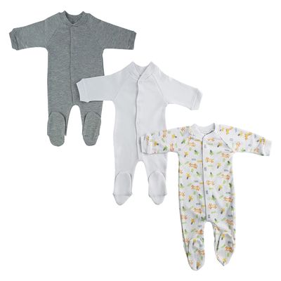 Bambini Layette Set of 3 Solid White, Gray, and Orange Infant Clothing Essentials Medium Closed-Toe Sleep and Play, 8"