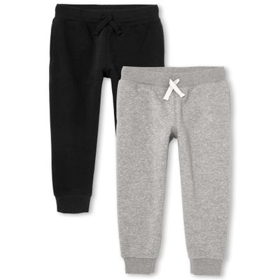 The Children's Place Boys Active Fleece Jogger Pants, Black/Heather Gray 2 Pack, Large