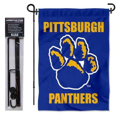 College Flags & Banners Co. Pittsburgh Panthers Paw Logo Garden Flag and Flag Stand Pole Holder Set