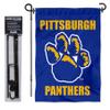 College Flags & Banners Co. Pittsburgh Panthers Paw Logo Garden Flag and Flag Stand Pole Holder Set view 1
