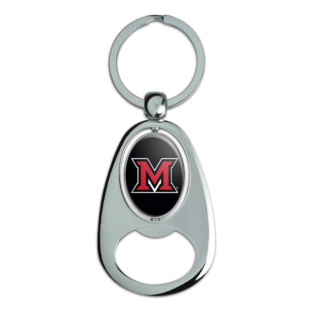 Miami University RedHawks Logo Keychain Chrome Metal Spinning Oval Bottle Opener