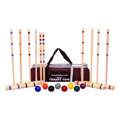 AmishToyBox.com Deluxe 8-Player Croquet Game Set with Duffel Carry Bag (Eight 28" Handles)