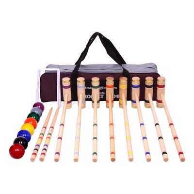 AmishToyBox.com Deluxe 8-Player Croquet Game Set with Duffel Carry Bag (Eight 32" Handles)