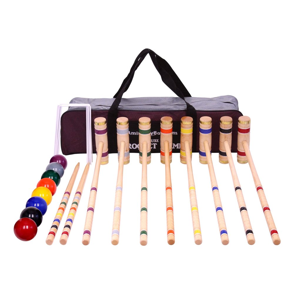 AmishToyBox.com Deluxe 8-Player Croquet Game Set with Duffel Carry Bag (Eight 32" Handles)