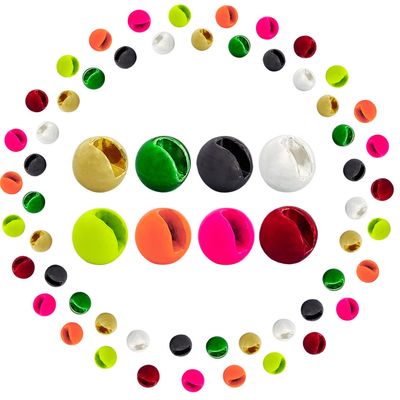 Aventik Think Fast Think Deep Tungsten Round Ball Beads, Slotted Beads Choice Fly Tying Materials, Nymph Streamer 80 Pack with A Tackle Box (014 8 Colors Combo, 5/64'' 2mm (8 Colors) 80 Pack)