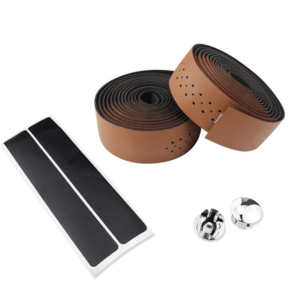 2Pcs Bike Handlebar Tapes Faux Leather Perforated Handle Straps Riding Supplies,Perfect Bike Accessories Brown