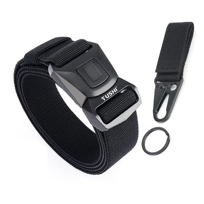 SinHuo Tactical Belt, Military Hiking Rigger 1.5 inch Nylon Web Work Belt with Heavy Duty Quick Release Buckle (1pc)), Black, 4.7 inch