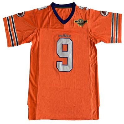 The Waterboy #9 Bobby Boucher Adam Sandler 50th Anniversary Movie Mud Dogs Bourbon Bowl Football Jersey (Orange,Large)