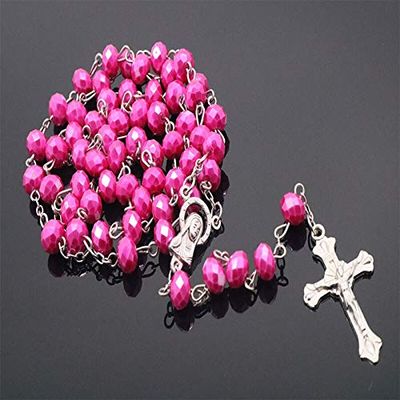 Multi-Color Catholic Necklace Crystal Bead Necklace, Maria Blessing NecklaceJewelry- (Metal Color: 8MM0078)