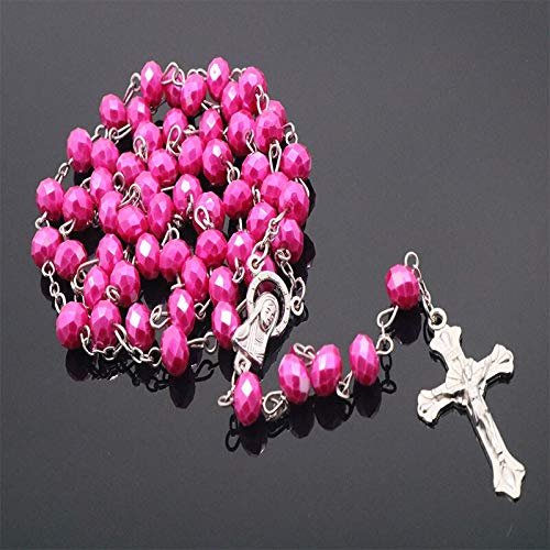 Multi-Color Catholic Necklace Crystal Bead Necklace, Maria Blessing NecklaceJewelry- (Metal Color: 8MM0078)