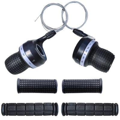 1 Pair Bicycle Twist Grip Gear Shifters 3X7 Speed DIP Compatible for Mountain Bike and 1 Pair Non-Slip Rubber Bike Handle Bar Grip