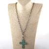 Jewelry Multi Blue Glass Crystal Rosary Chain Bronze Chain Metal Cross Pdant Necklaces WOM Ethnic Necklace - (Main Stone Color: Blue; Lgth: 76cm) view 3