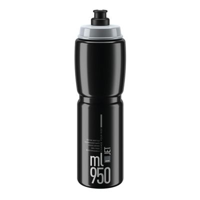 Elite Jet Cycling Water Bottle 950ml Black with Grey Logo High-Flow, Biodegradable, BPA-Free