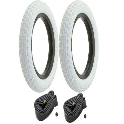 CYCLEZ Pair/Set (2) - 12 1/2" x 2 1/4" White Bicycle Tires and (2) 12" Standard American/Valve Tubes, Kids Comp 3 Thread Style Replacement Bundle kit, 12 in Tyres and Tubes Combo