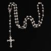 6mm Gold Rose Beads Rosary Pdant Necklace Alloy Cross Virgin Mary Cter Catholic Christian Religious Jewelry - (Metal Color: X00903) view 1