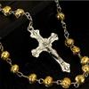 6mm Gold Rose Beads Rosary Pdant Necklace Alloy Cross Virgin Mary Cter Catholic Christian Religious Jewelry - (Metal Color: X00903) view 2