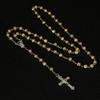 6mm Gold Rose Beads Rosary Pdant Necklace Alloy Cross Virgin Mary Cter Catholic Christian Religious Jewelry - (Metal Color: X00903) view 3
