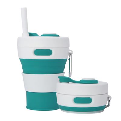 UNNESTAR Collapsible Camping Cup with Straw Silicone Folding Coffee Cup Sport Bottle Portable Travel Outdoor Car 16oz 20oz (Green)