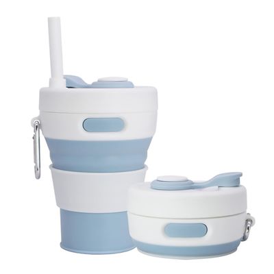 UNNESTAR Collapsible Camping Cup with Straw Silicone Folding Coffee Cup Sport Bottle Portable Travel Outdoor Car 16oz 20oz (Light Blue)