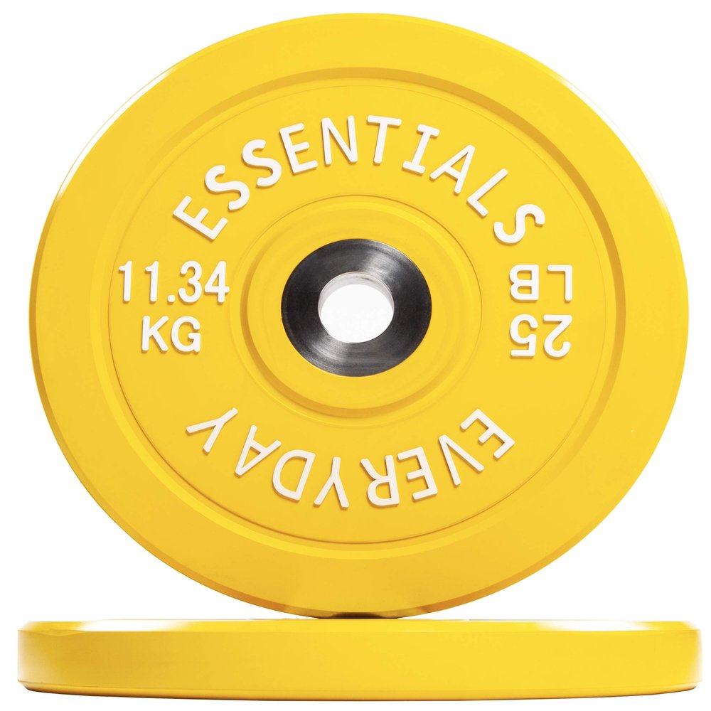 BalanceFrom Color Coded Olympic Bumper Plate Weight Plate with Steel Hub, 25LB Pair