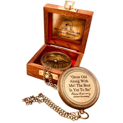 Romantic Gifts for Husband Wife - Brass Compass 2" | Engraved Quote Birthday Wedding Anniversary Christmas Lovers Gifts idea for Boyfriend Girlfriend Men Women Him Her (Grow Old Along with Me)
