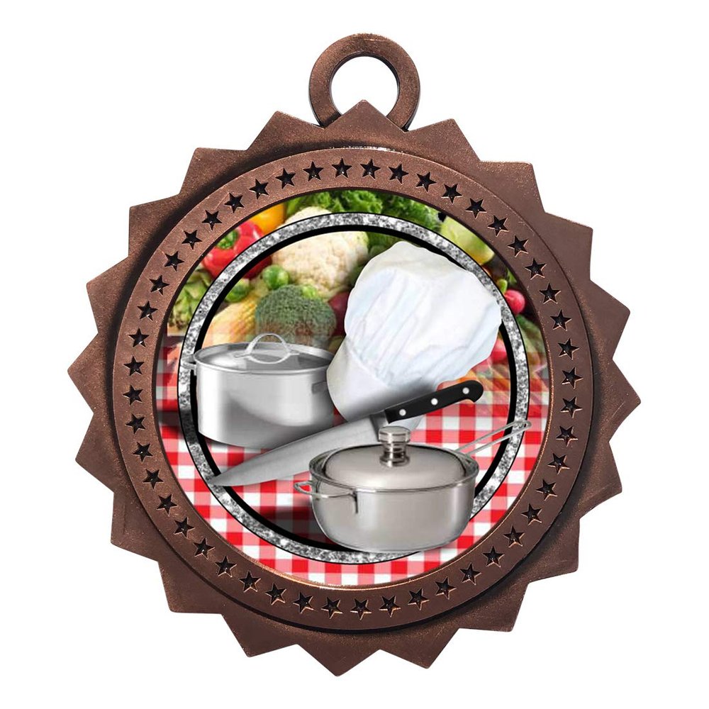 10 PK of Chef Cooking Bronze Medals Trophy Award with Neck Ribbons D03-FCL453
