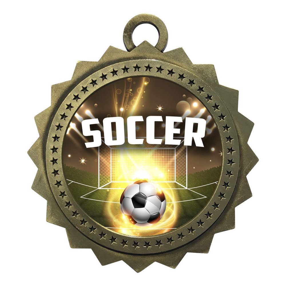 10 PK of Soccer Gold Medals Trophy Award with Neck Ribbons D03-EG180