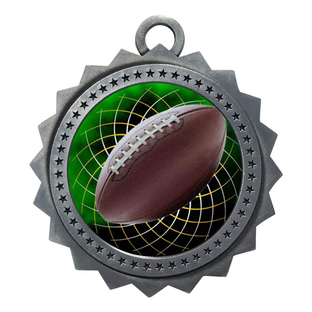 10 PK of Football Silver Medals Trophy Award with Neck Ribbons D03-FCL475