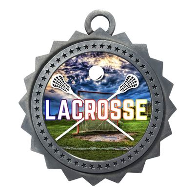 10 PK of Lacrosse Silver Medals Trophy Award with Neck Ribbons D03-EG150